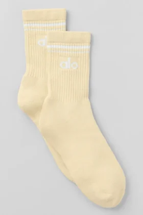 Unisex Half-Crew Throwback Sock - Candlelight Yellow/White