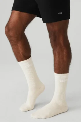 Unisex Throwback Sock – Bone/White