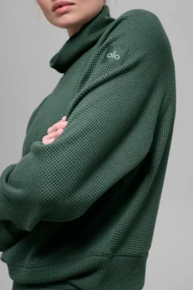 Waffle Weekend Escape Mock Neck Long Sleeve – Clover Green