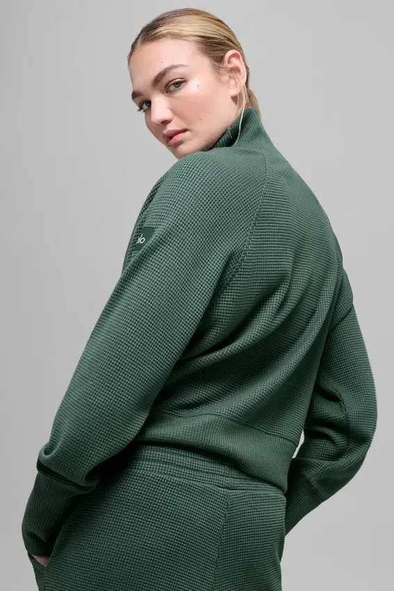 Waffle Weekend Escape Mock Neck Long Sleeve - Clover Green
