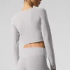 Washed Alosoft Crop Finesse Long Sleeve - Grey Sky Wash