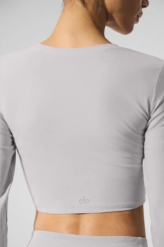Washed Alosoft Crop Finesse Long Sleeve - Grey Sky Wash
