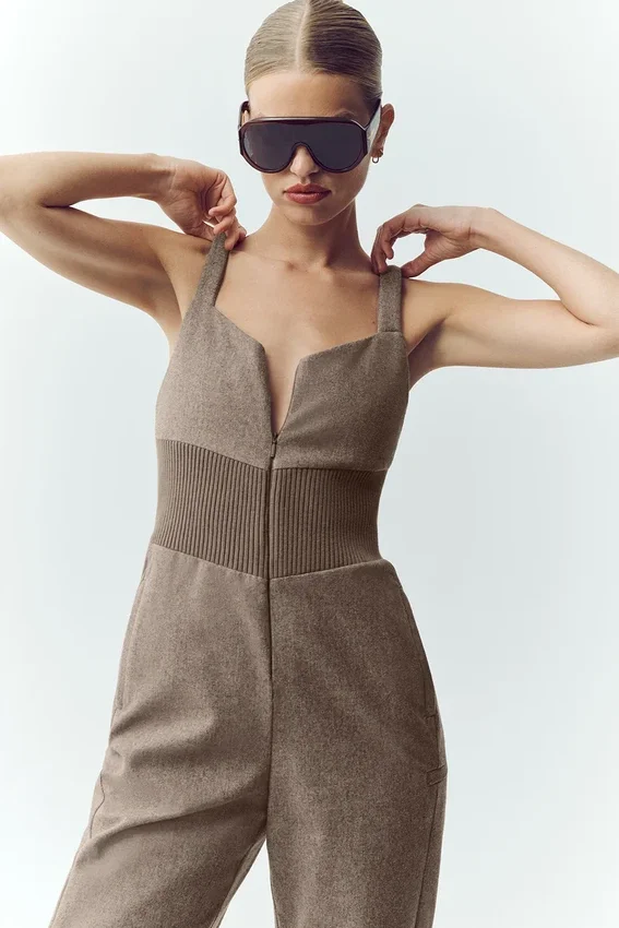 Wool Blend Bunny Slope Bib - Alpine Cocoa Heather