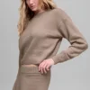 Wool Cashmere Cropped New Class Crewneck Sweater - Chai Latte