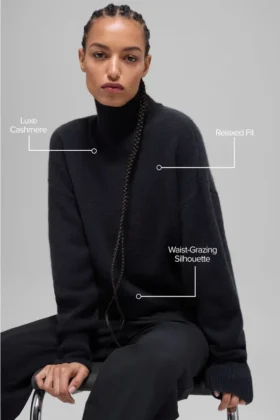 Wool Cashmere Cropped New Class Turtleneck Sweater – Black