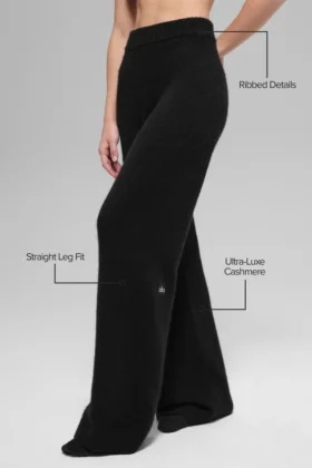 Wool Cashmere High-Waist New Class Wide Leg Pant – Black