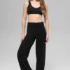 Wool Cashmere High-Waist New Class Wide Leg Pant - Black