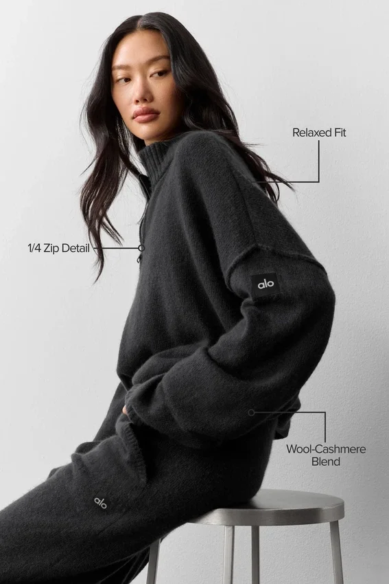 Wool Cashmere New Class 1/4 Zip Pullover - Black