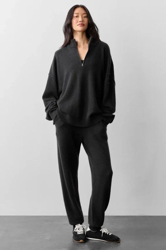 Wool Cashmere New Class 1/4 Zip Pullover - Black