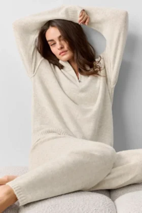 Wool Cashmere New Class 1/4 Zip Pullover - Oatmeal Heather