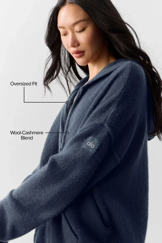 Wool Cashmere New Class Full Zip Hoodie - Navy