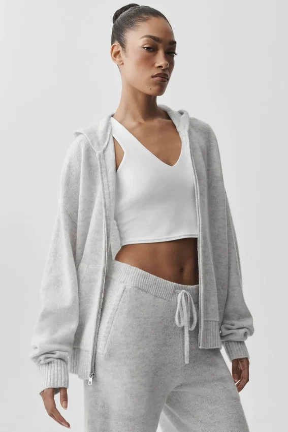 Wool Cashmere New Class Full Zip Hoodie - White Heather