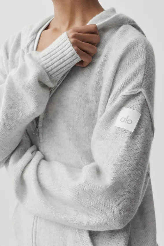 Wool Cashmere New Class Full Zip Hoodie - White Heather