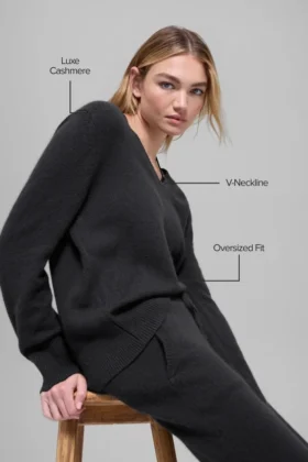 Wool Cashmere New Class Oversized V-Neck Sweater – Black