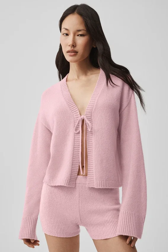 Wool Cashmere New Class Tie Cardigan - Vintage Pink