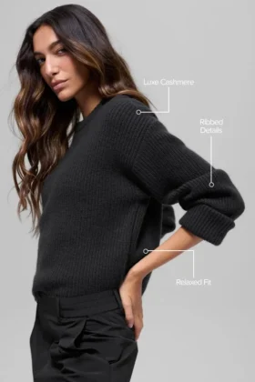 Wool Cashmere Ribbed Noble Crewneck Sweater – Black