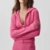 Wool Cashmere Ribbed Noble Full Zip Hoodie - Paradise Pink