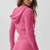 Wool Cashmere Ribbed Noble Full Zip Hoodie - Paradise Pink